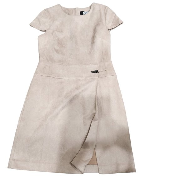 DKNY Light Tan Super Soft Crew Neck Party/Work/Wedding Suede Dress Size 6 - Picture 3 of 8